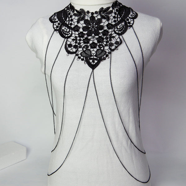 Body Chain Women Big Fashion Necklace Black Lace Flower Necklaces& Pen –  Slim Wallet Company
