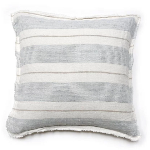 an ocean blue striped square pillow