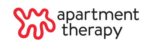 Apartment Therapy in black font with a red squiggle shape