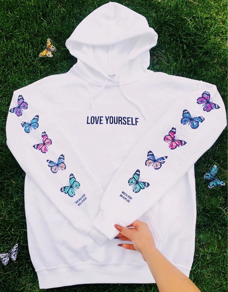 yours truly white butterfly hoodie