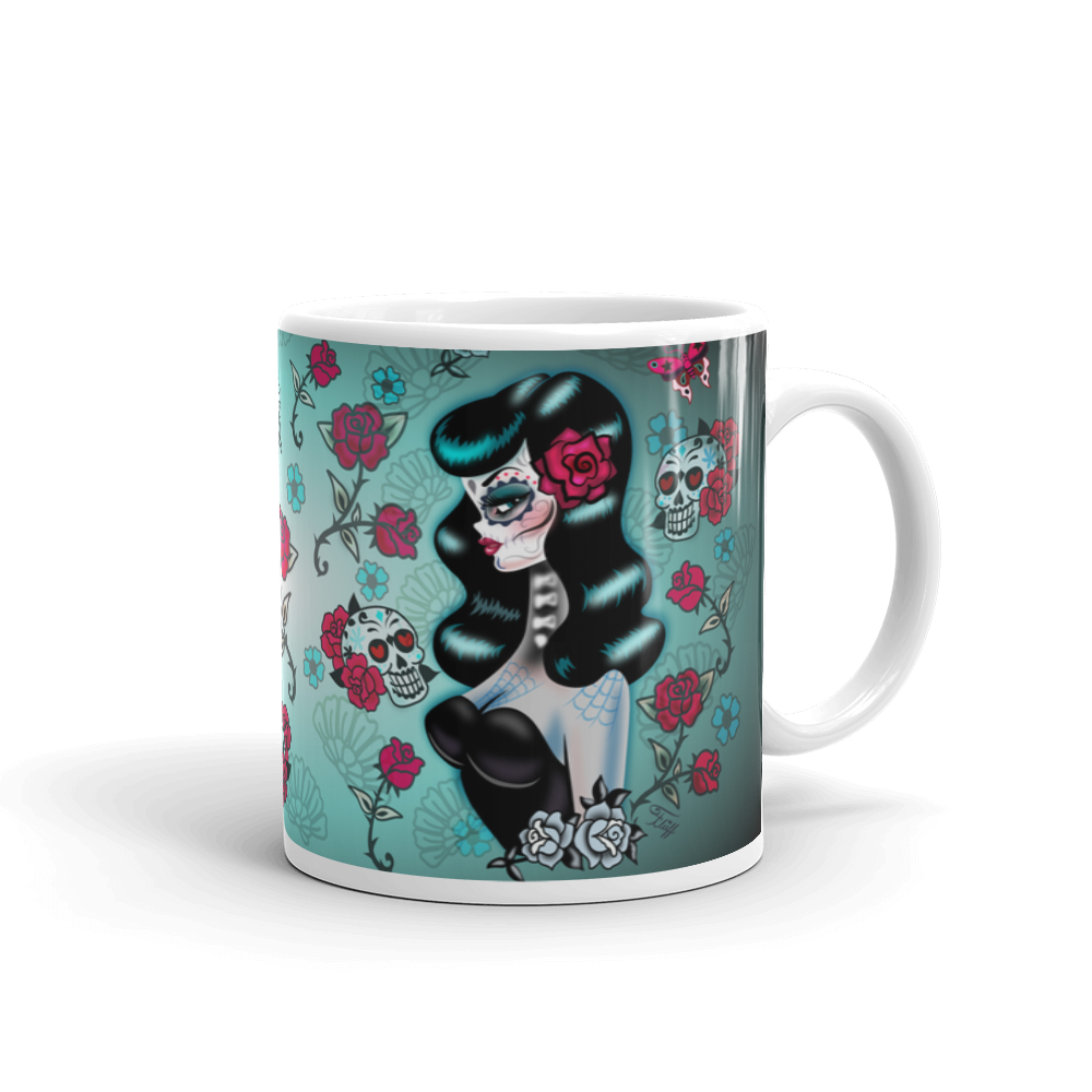 Raven Haired Sugar Skull Pinup • Mug Miss Fluff S Boutique