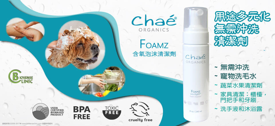 Chaé Organics Foamz with O2XY foam cleanser banner
