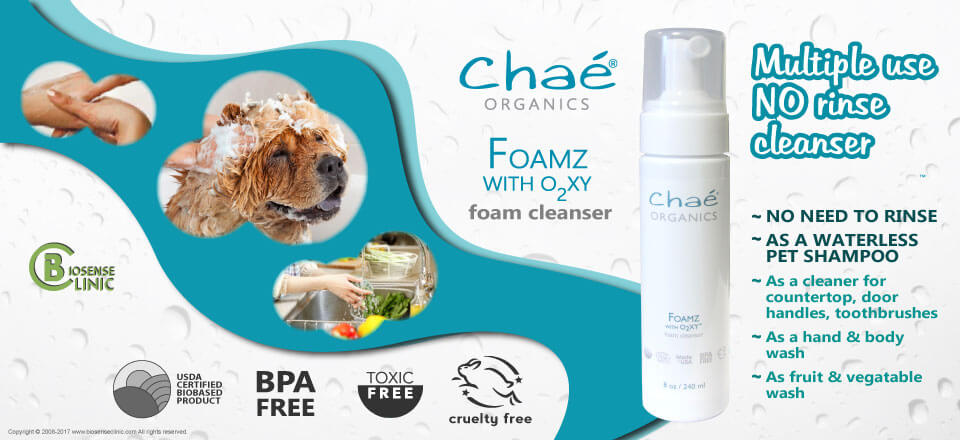 Chaé Organics Foamz with O2XY foam cleanser banner