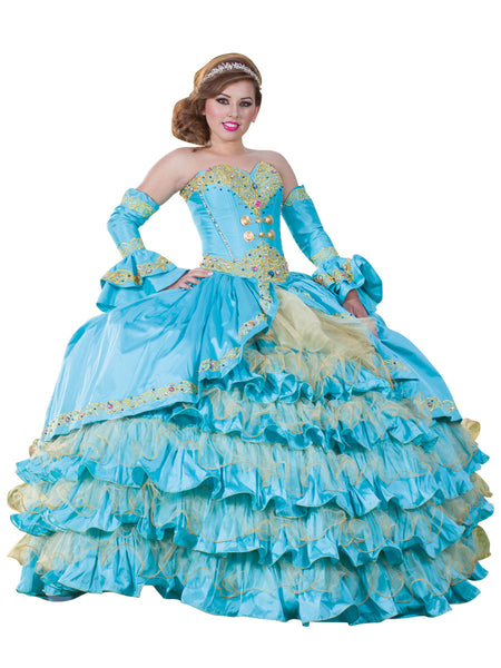 blue and gold charro dress