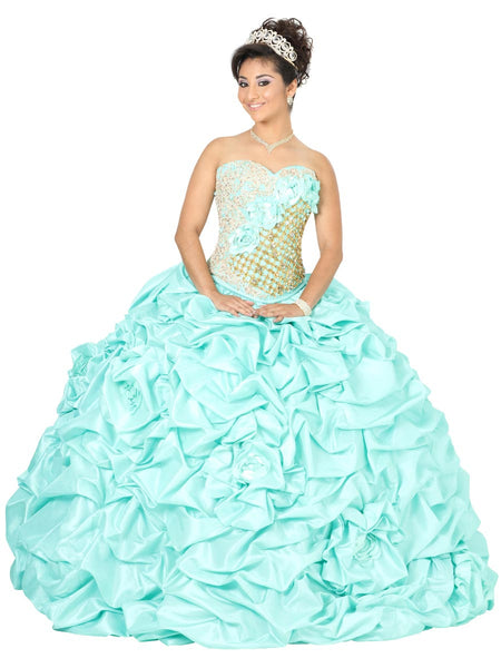 turquoise and gold quinceanera dresses