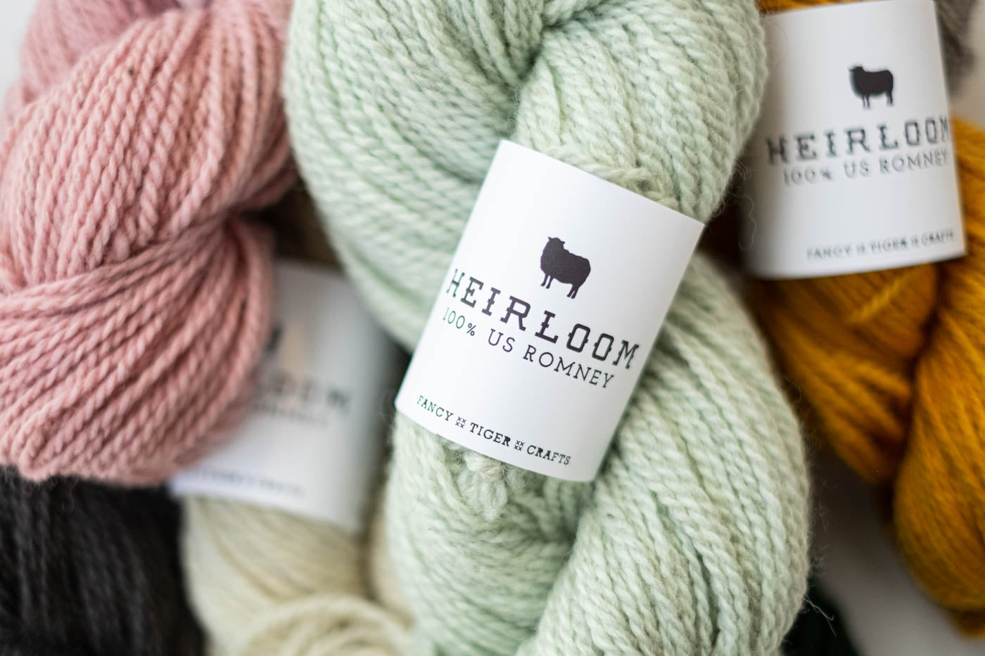 Up close photograph of yarn to show the newly designed labels.