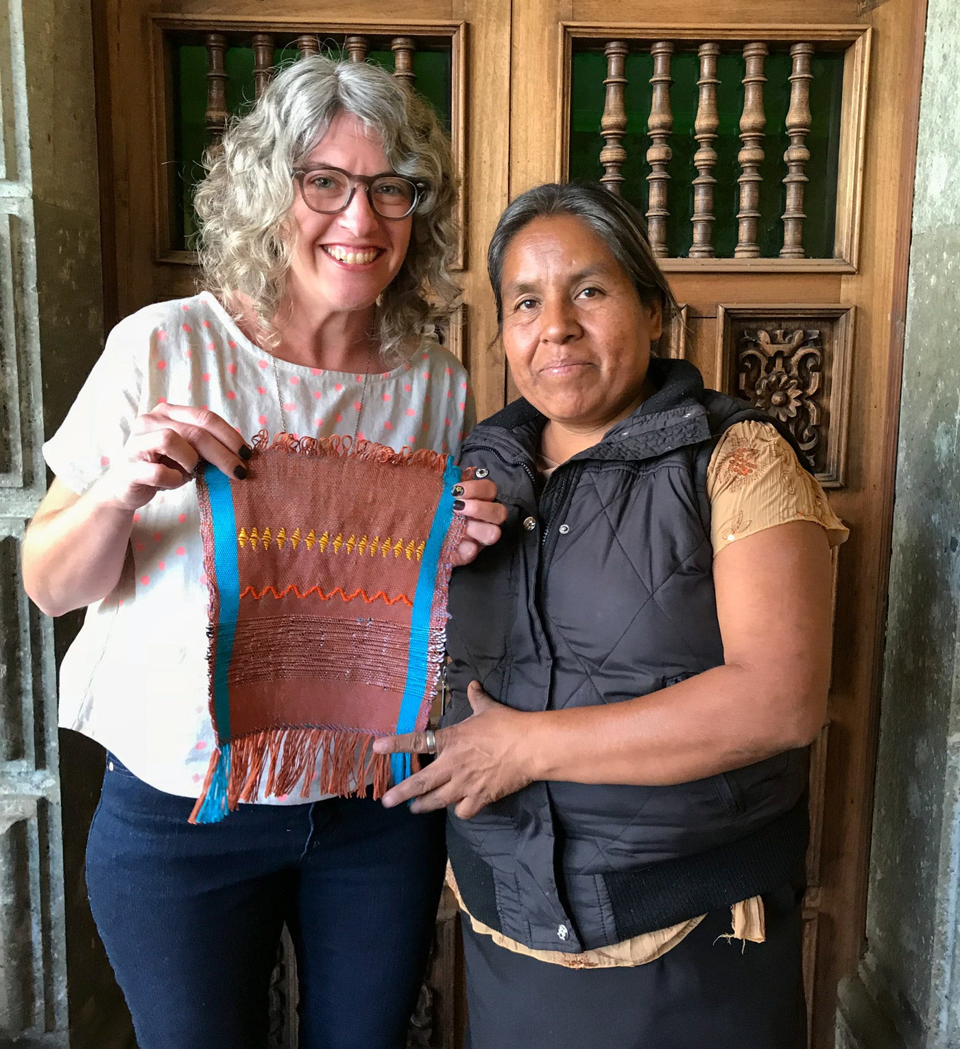 Jaime with her finished weaving