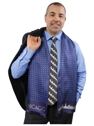 CHICAGO COLLECTION Mens Silk Scarf Alesia C. Navy Sky Blue 1