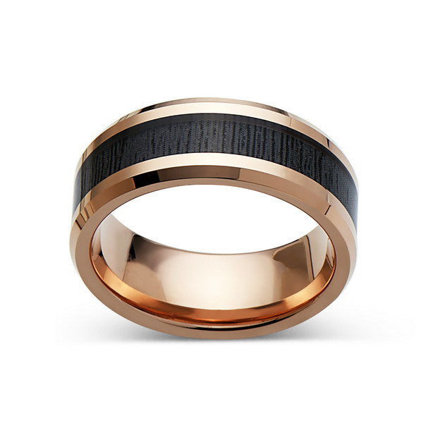 Koa Wood Wedding Ring Rose Gold Tungsten Band Hawaiian Koa