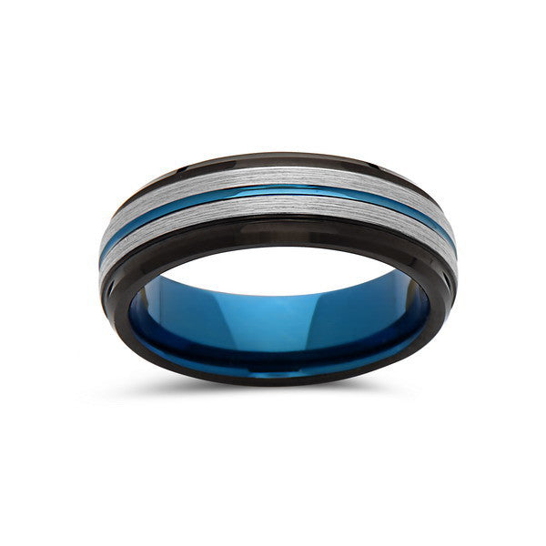 Details about   6mm Men & Ladies Tungsten Carbide Blue IP Plated Step Edge Wedding Band Ring 