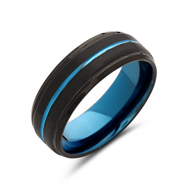 8 mm Black Tungsten Band Tungsten Ring Tungsten Carbide Wedding Ring Blue Tungsten Ring Black Tungsten Ring Tungsten Band