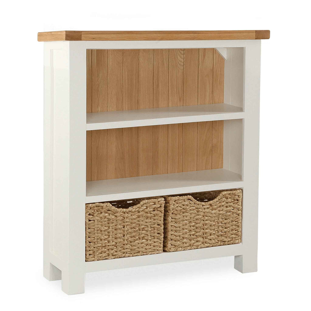 Daymer Cream Painted Low Bookcase With Baskets Storage Oak