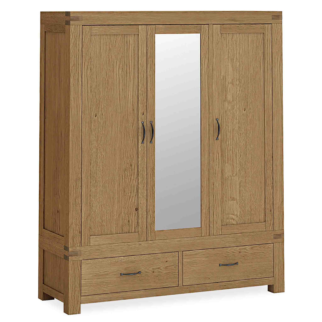 Abbey Grande Large Oak Wardrobe Drawers Chunky Oak Waxed