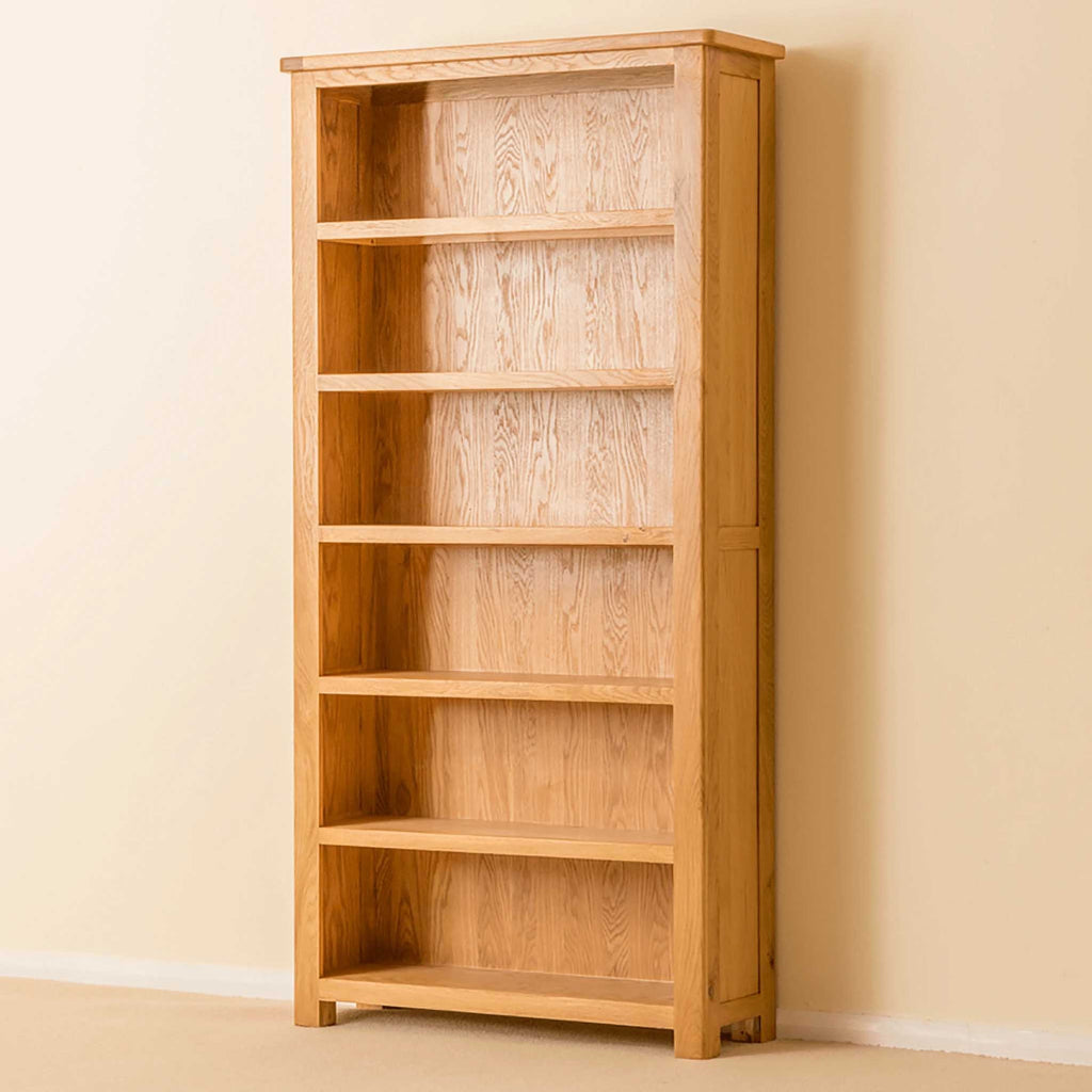 Roseland Oak Large Tall Bookcase W 90cm Solid Wood Rustic