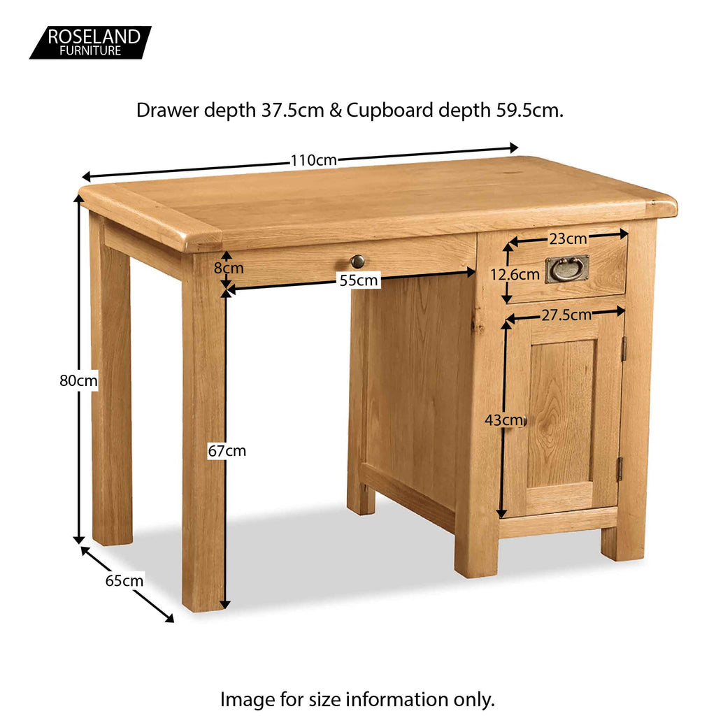 Zelah Oak Computer Desk With Cupboard Solid Wood Rustic Finish