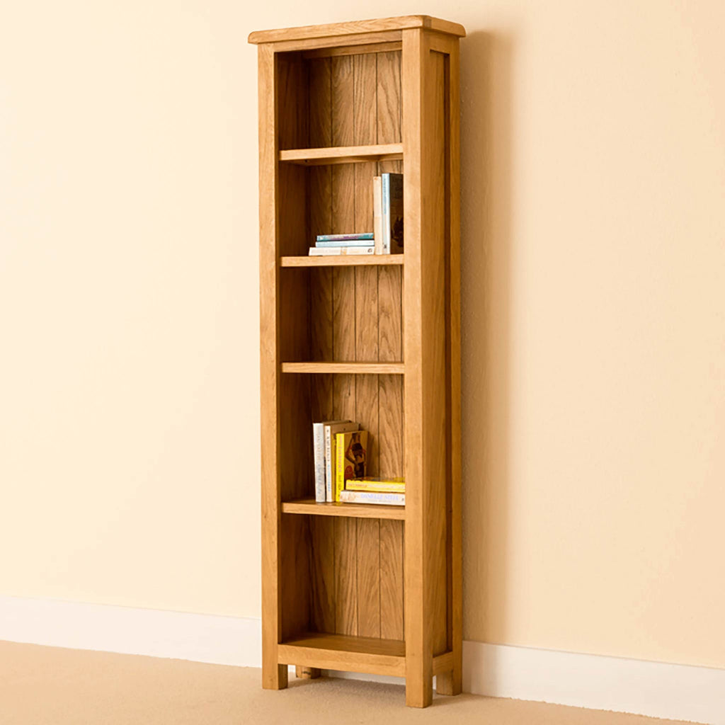 Lanner Waxed Oak Narrow Bookcase 5 Fixed Shelves W 52cm