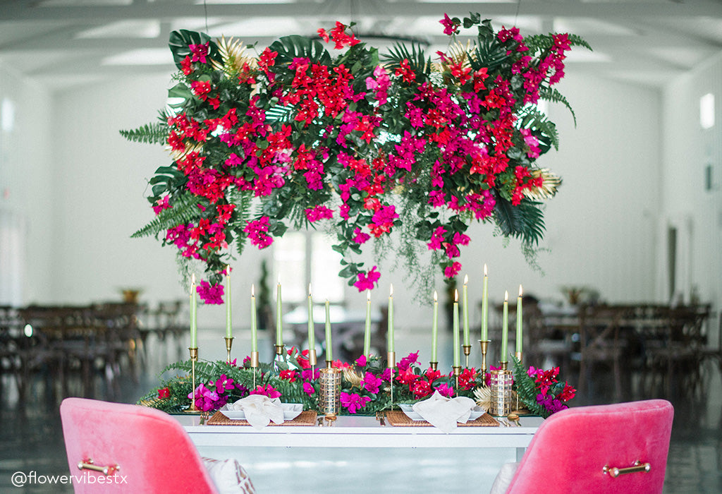 flower chandelier and floral installation
