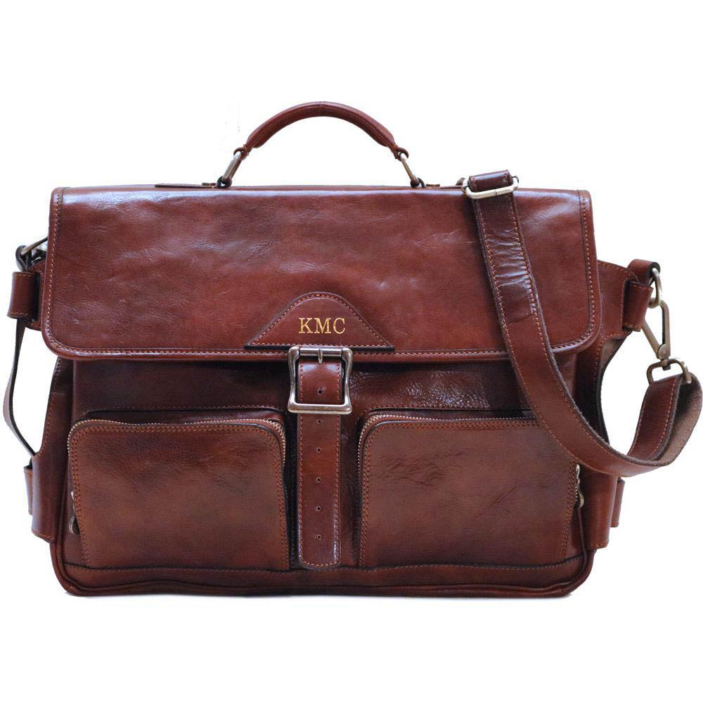 monogrammed leather messenger bag