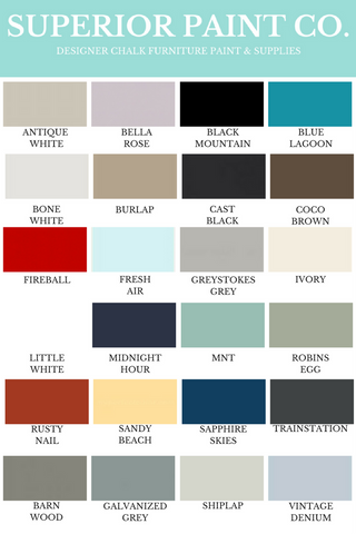Superior Paint Co. designer chalk furniture paint colour chart