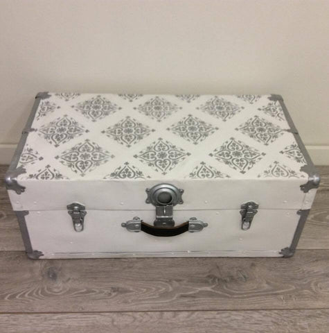 Stenciled Metallic Metal Trunk Makeover