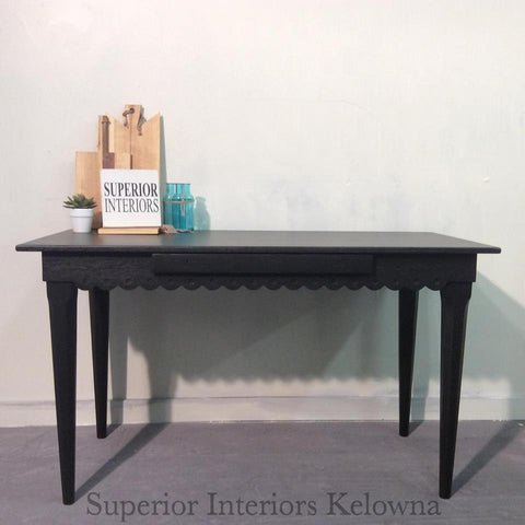 Superior Interiors Kelowna - Furniture refinishing services - stained desk in Saman Black and flat varnish