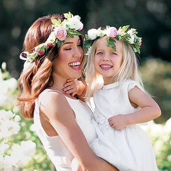 1pcs Mom And Kids Wreath Flower Headband Travel Flower Crown Flower Girl Hair Accessories Wedding Hairbands