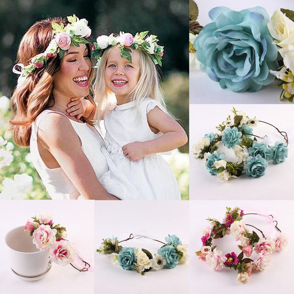 1pcs Mom And Kids Wreath Flower Headband Travel Flower Crown Flower Girl Hair Accessories Wedding Hairbands