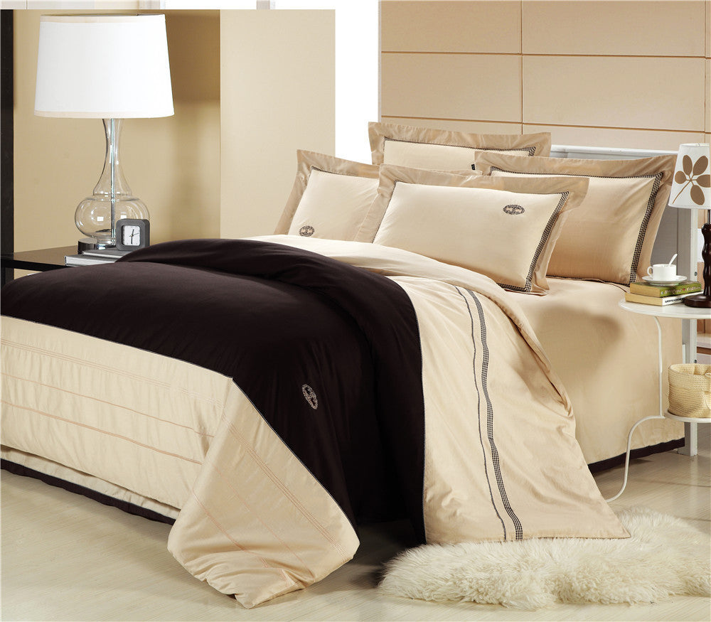 Cotton Beige Bedding Set Cotton Duvet Cover Flat Sheet Pillowcase