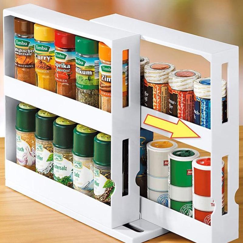 2 Layer Rotating Kitchen Spices Jar Bottle Storage Rack Kitchen