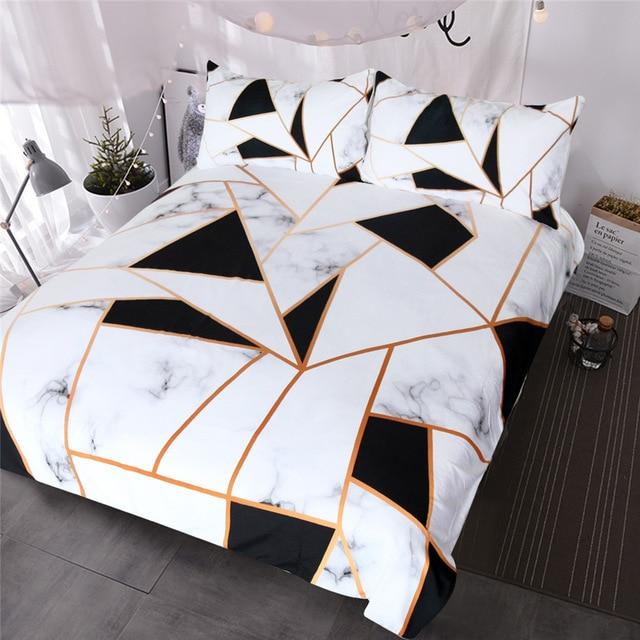 Blessliving Marble Texture Bedding Set Black White Golden Duvet