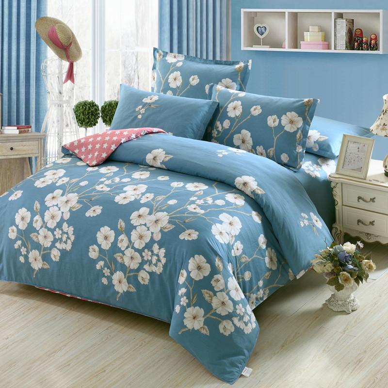 Fresh Flowers White Blue Twin Full Queen King Size Bedding Sets