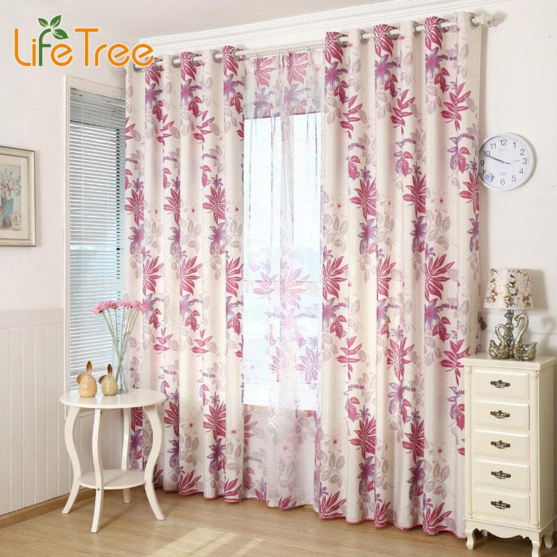 Gray Purple Leaves Printed Modern Blackout Curtains For Living Room Bedroom Cotton Linen Sheer Window Voile Custom Made Drapes