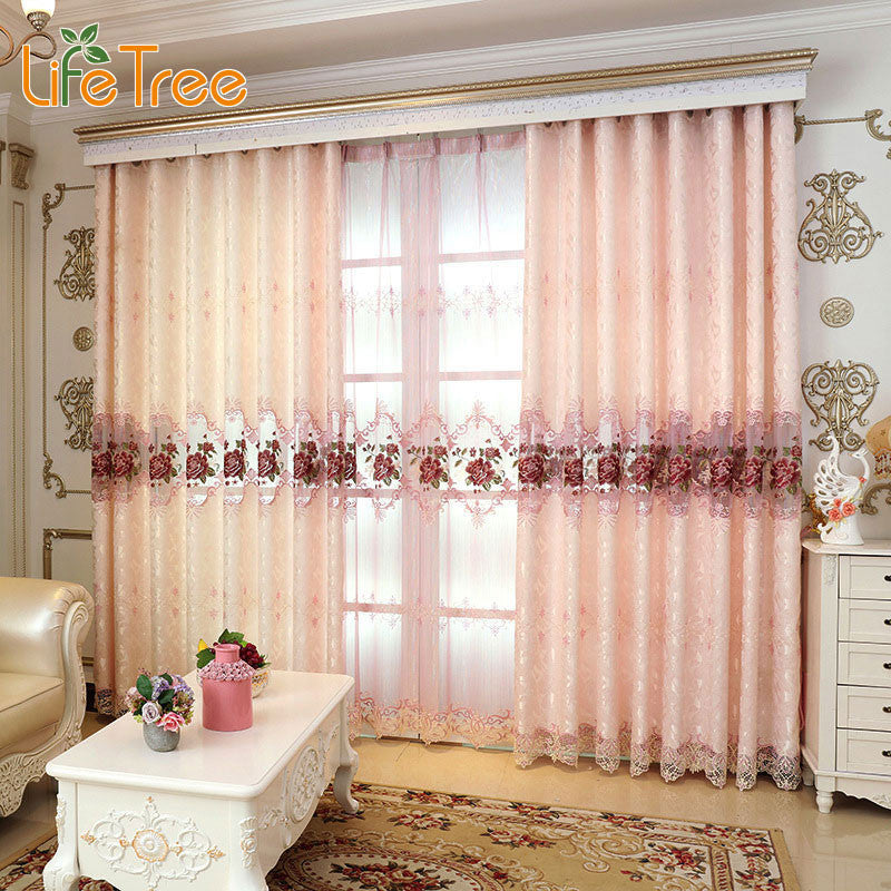 Lovely Pink Peony Embroidered Luxury Curtains For Bedroom Classic