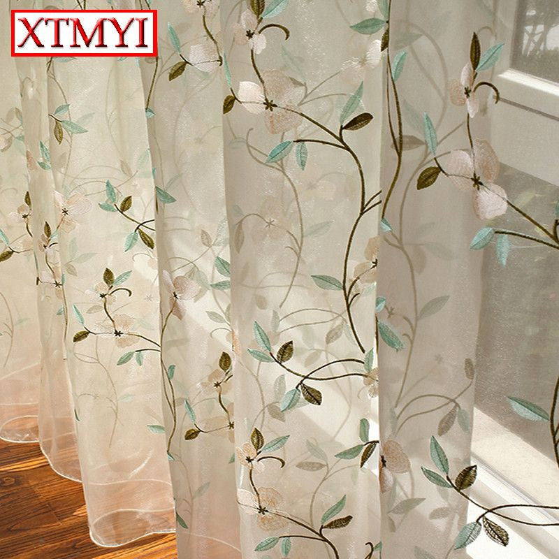 Pastoral Leaves Embroidered Voile Curtains Bedroom Sheer Curtains For Living Room Tulle Window Treatment Curtains For Kids