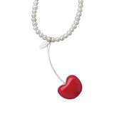 cool red cherry necklace with pearls 