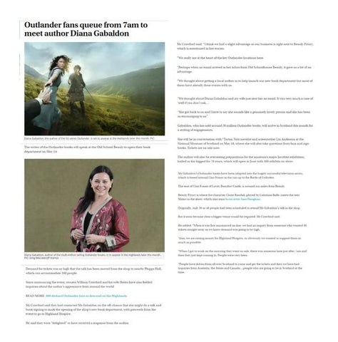 Scotsman article on Diana Gabaldon's visit to The Old School Beauly