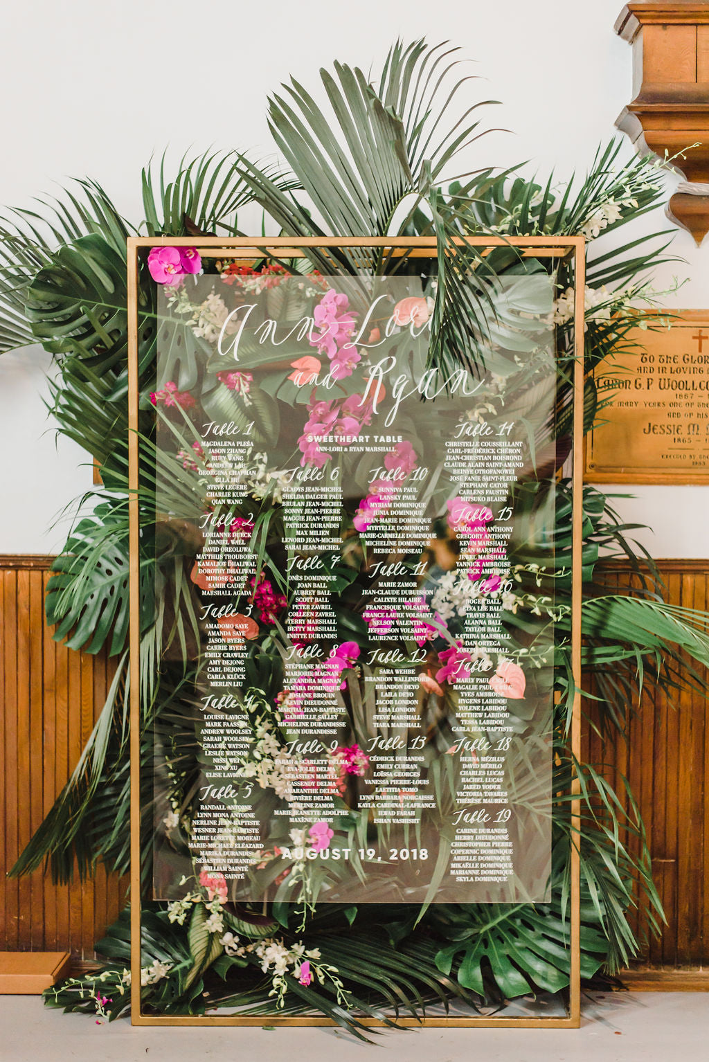 Bougainvillea Tropical Wedding Destination Inspiration Acrylic Seating Chart Citrus Press Co
