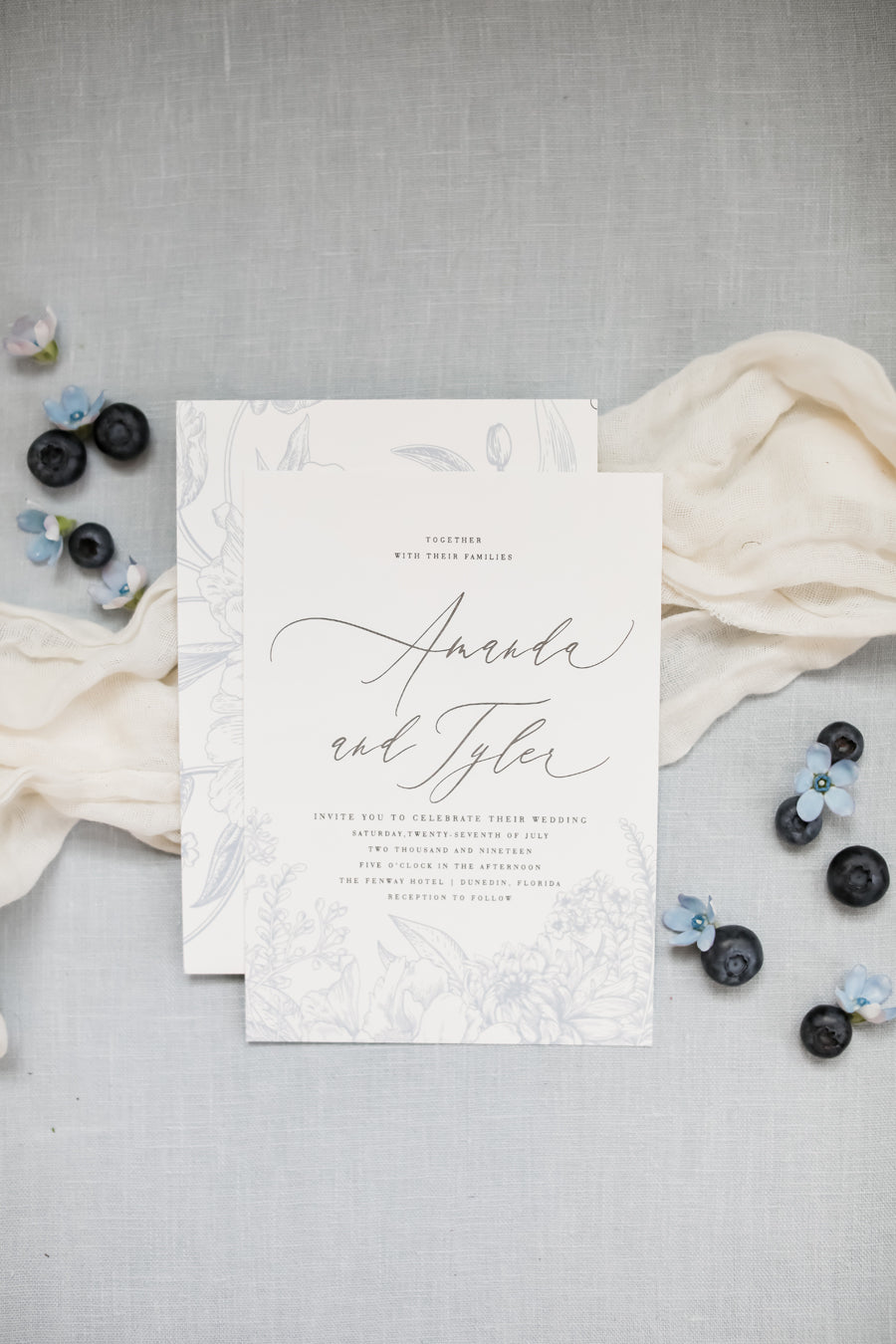 Blue wedding inspiration Citrus Press Co. Invitation Card Stationery