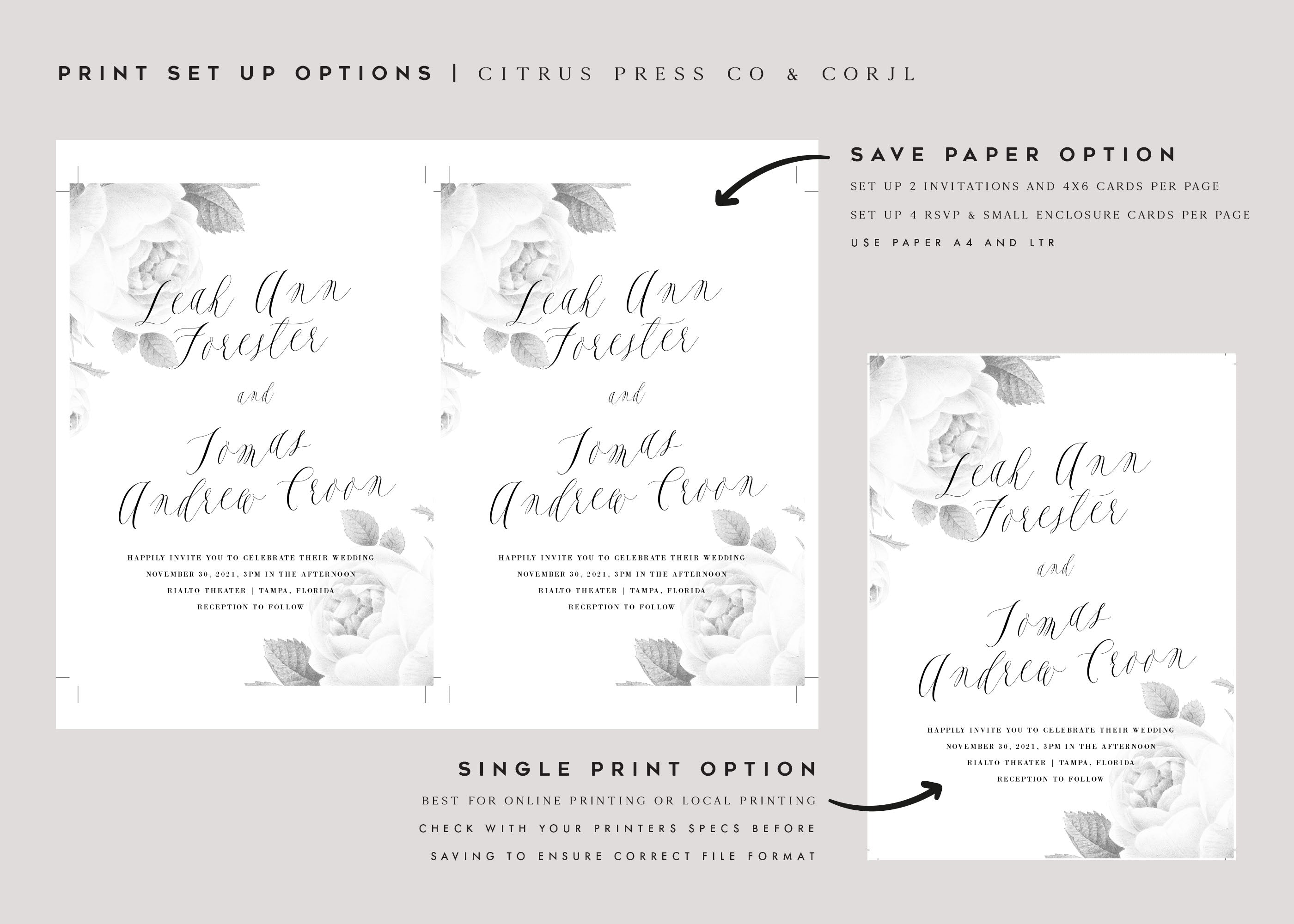 Self-Editable Wedding Invitations DIY PDF Printable Template Corjl Citrus Press Co
