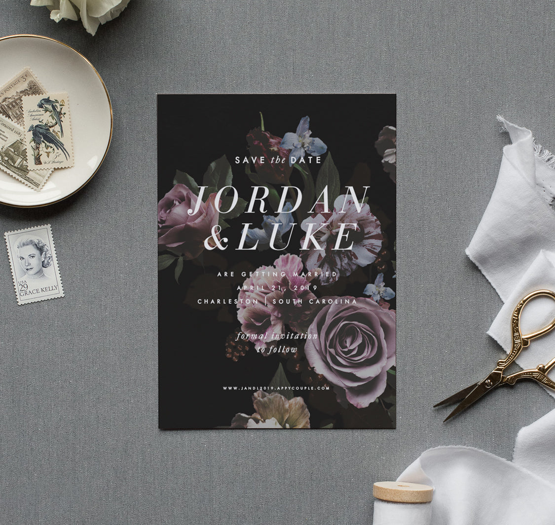 Dark Moody Floral Wedding Invitation