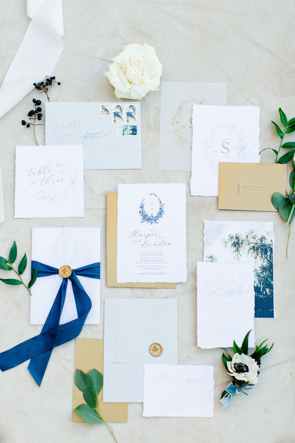 The Vinoy Renaissance Wedding Venue St.Pete Florida Romantic Fine Art Blue theme invitation suite