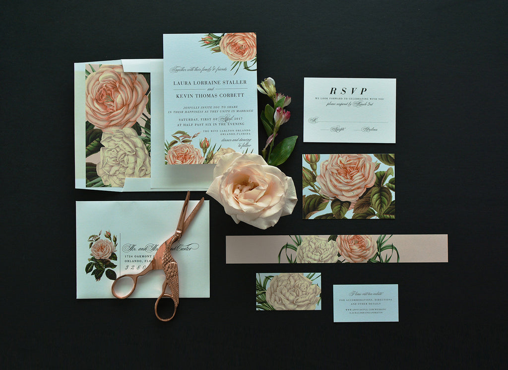 wedding invitation, botanical, address, envelope, rose, vintage