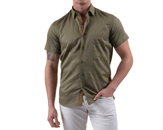 GRAVITY COTTON LINEN KHAKI GREEN SHORT SLEEVE SS26