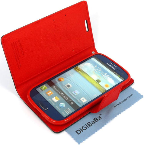 Mercury Fancy Diary Flip Case Cover for Samsung Galaxy S3 i9300 - Black / Red - with Card Slot - Evertop Accessories Shop