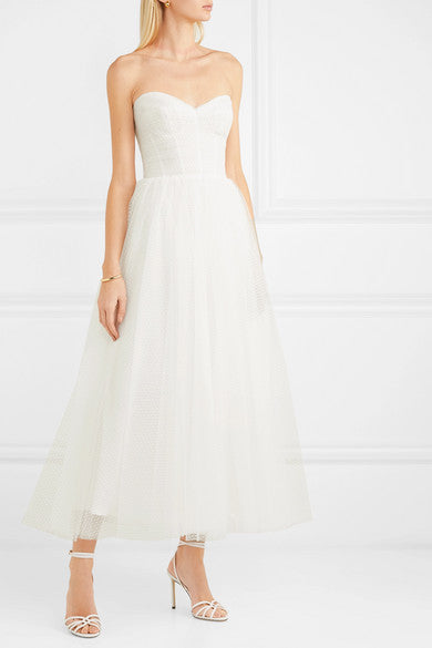 MONIQUE LHUILLIERBrie strapless ruched Swiss-dot tulle gown