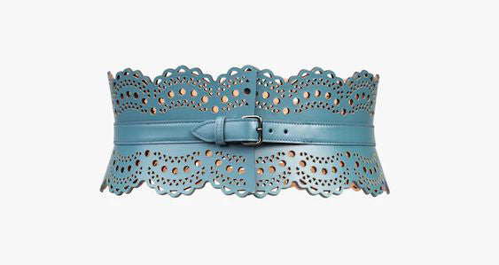 Alaia Laser Cut Corset Belt Blue recommended by Anoosheh & Banafsheh