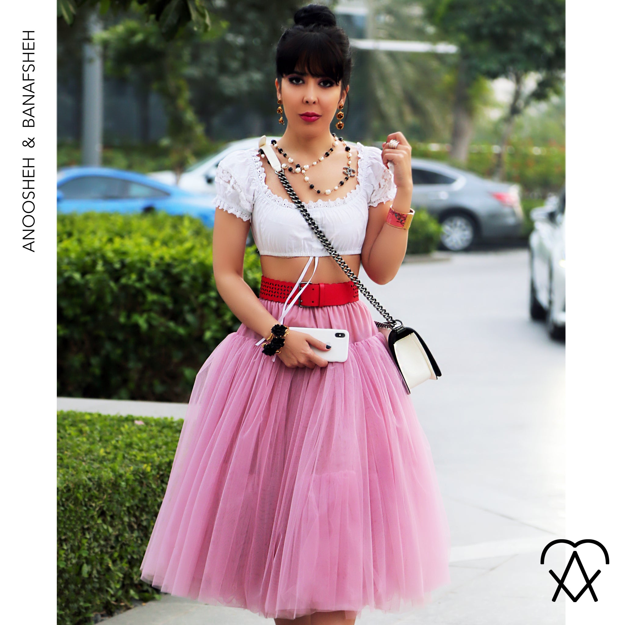 Anoosheh & Banafsheh article on chic loungewear and sleepwear wearing Dolce and Gabbana Pink Tulle Skirt