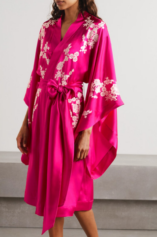 CARINE GILSONChantilly lace-trimmed silk-satin robe