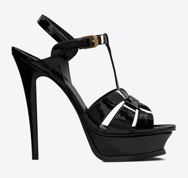 Sain Laurent Tribute Sandals Black Patent on Anoosheh & Banafsheh