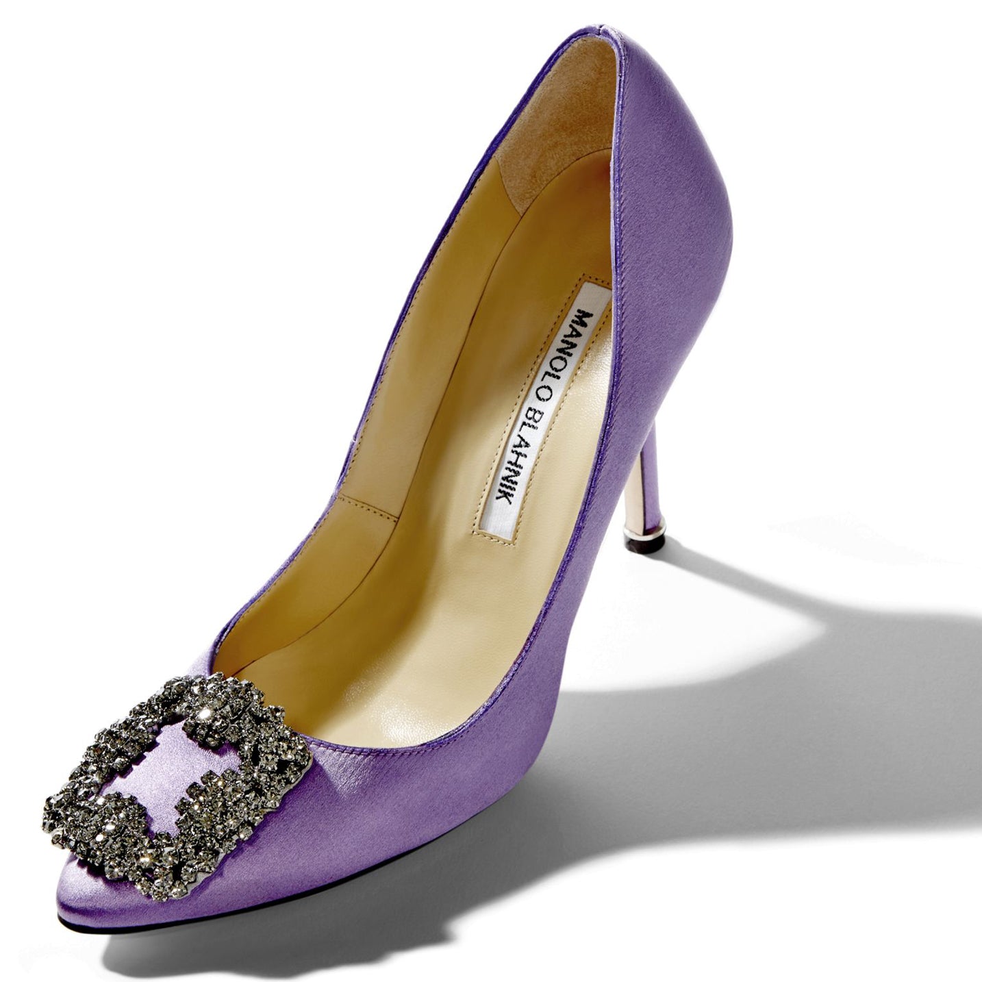 Manolo Blahnik HANGISI Lilac Satin Jewel Buckle Pumps